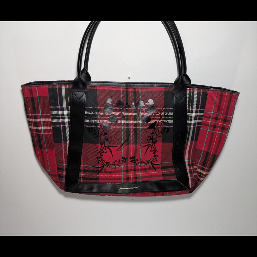 Victoria Secret Tote Bag Plaid Holiday Red Black Logo Everyday Casual Flower Bag